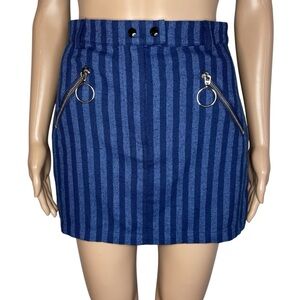 Emory Park Solid Blue Striped Flannel Mini Short Skirt w/ Zipper Pockets